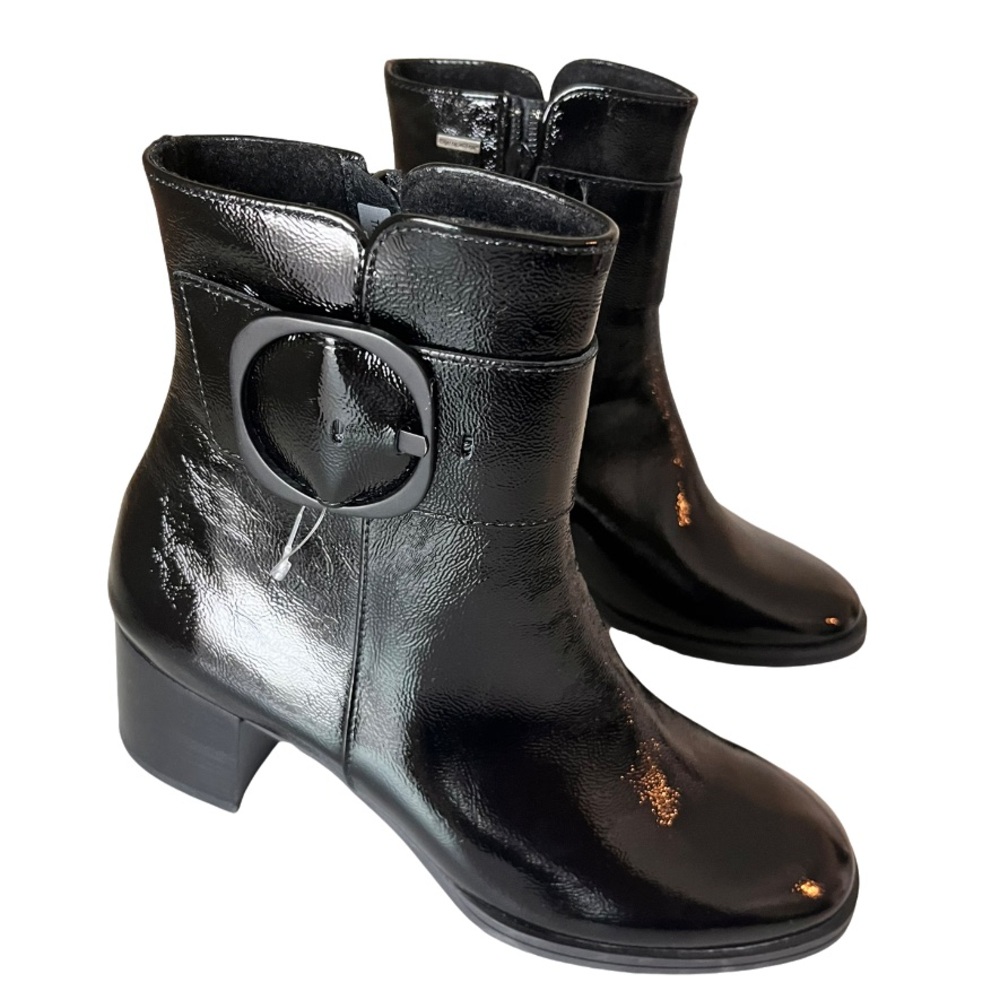 PAUL GREEN PANACHE CRINKLED BLACK  PATENT LEATHER ANKLE BOOTS SZ US 6.5